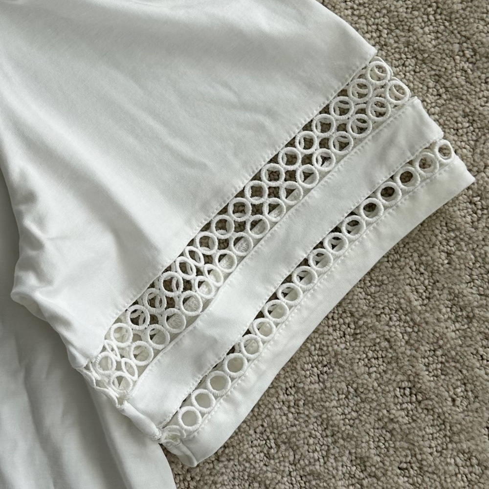 Anne Klein Harmony Knit Lace Trim Elbow Sleeve T-Shirt White Size 2X Casual - Picture 6 of 13